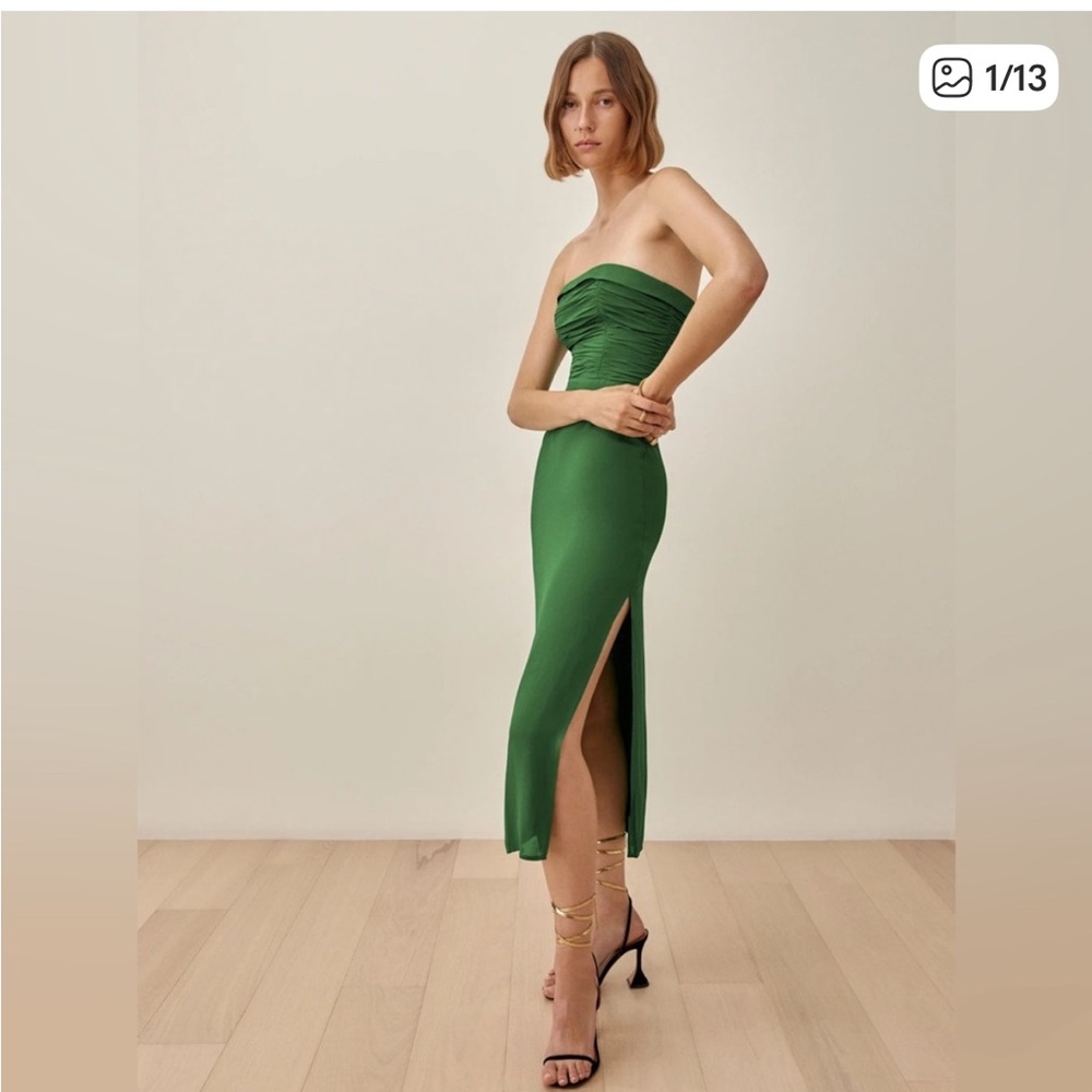 Reformation Green Lore Ruched Dress